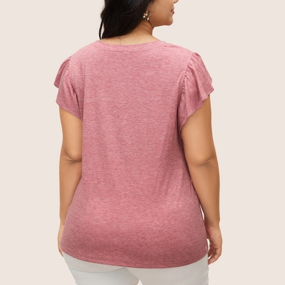 BloomChic Plus Size V Neck Heather Ruffle Cap Sleeve T-shirt - Picture 2 of 7